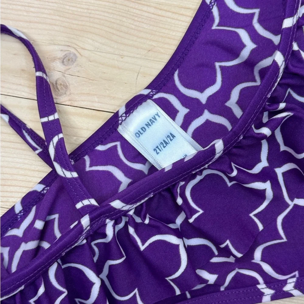 Old Navy Purple Geometric Bikini Set Girls 2T Ruffle Swimwear Beach Pool